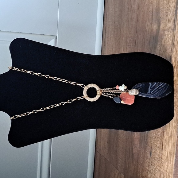 Versona Gold Necklace with Black and Pink Accents - Picture 1 of 5